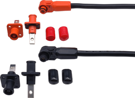 Orange and black high-voltage power cable connector assemblies