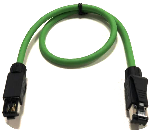 Green industrial data cable assembly with rugged connectors